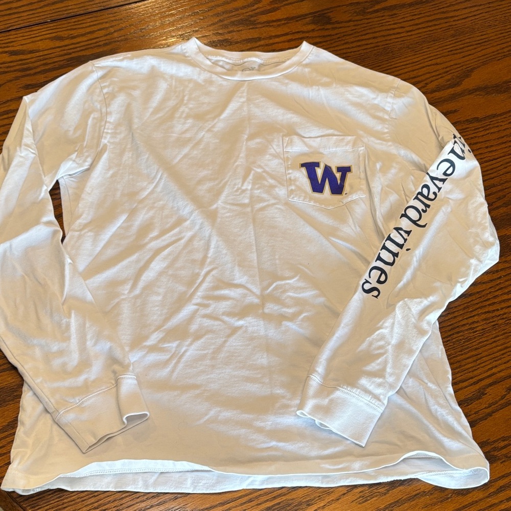 Vineyard Vines White Long Sleeve Tee University of Washington logo